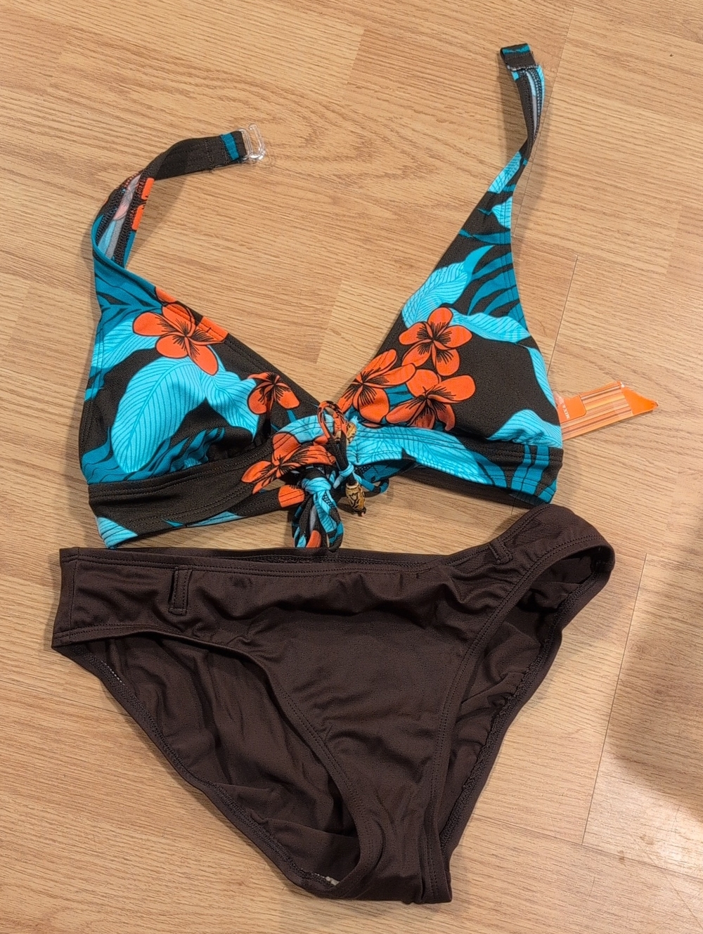 Tropical Escape Turquoise & Orange Floral Tie-Front Bikini Set